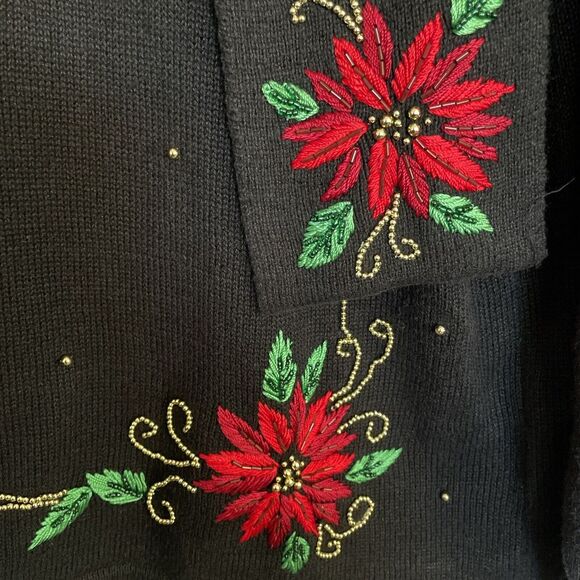 Victoria Jones Women's Christmas Black Pull Over Sweater Beaded Sequin size XL - Picture 3 of 8
